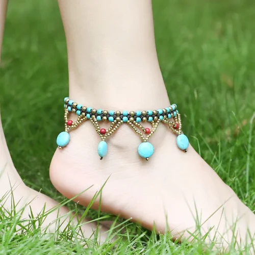 Boho Turquoise Beach Anklet Hand Woven Beaded Accessories Women's Foot Accessories 2