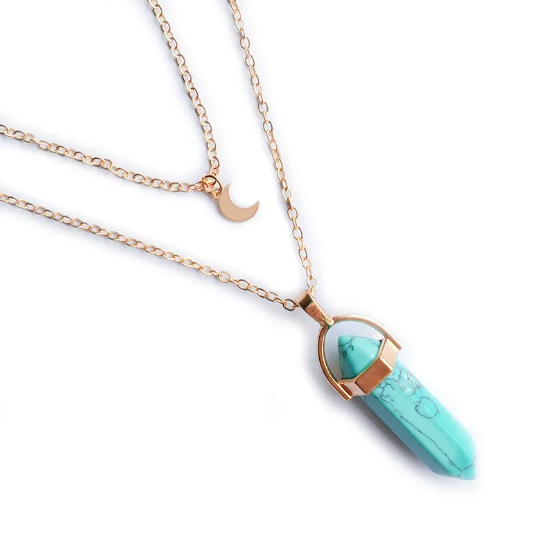 Crystal raw stone hexagonal column pendant 1
