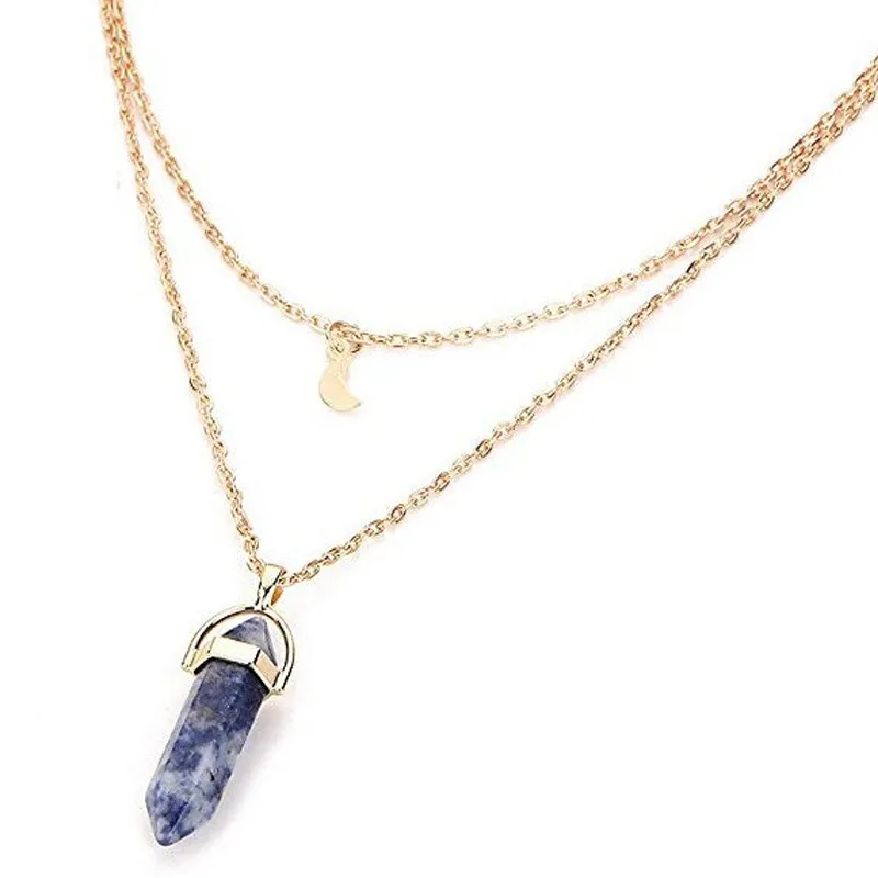 Crystal raw stone hexagonal column pendant 10