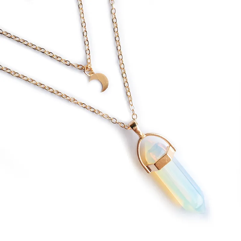 Crystal raw stone hexagonal column pendant 3