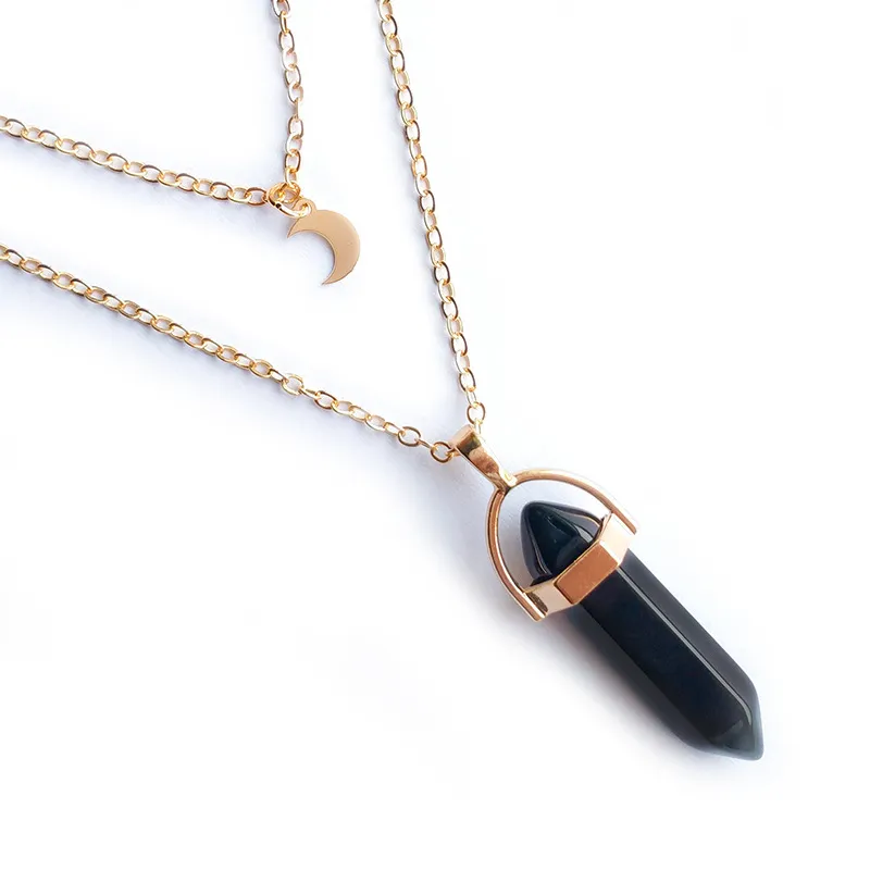 Crystal raw stone hexagonal column pendant 4