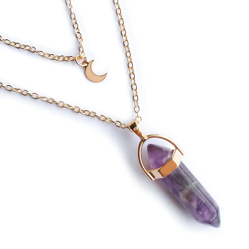 Crystal raw stone hexagonal column pendant 6