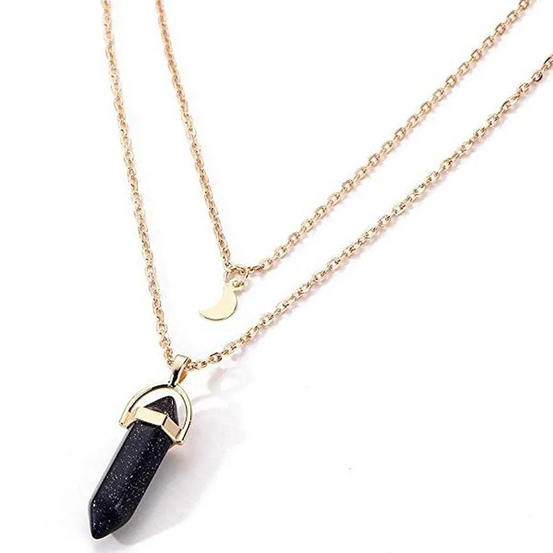 Crystal raw stone hexagonal column pendant 7