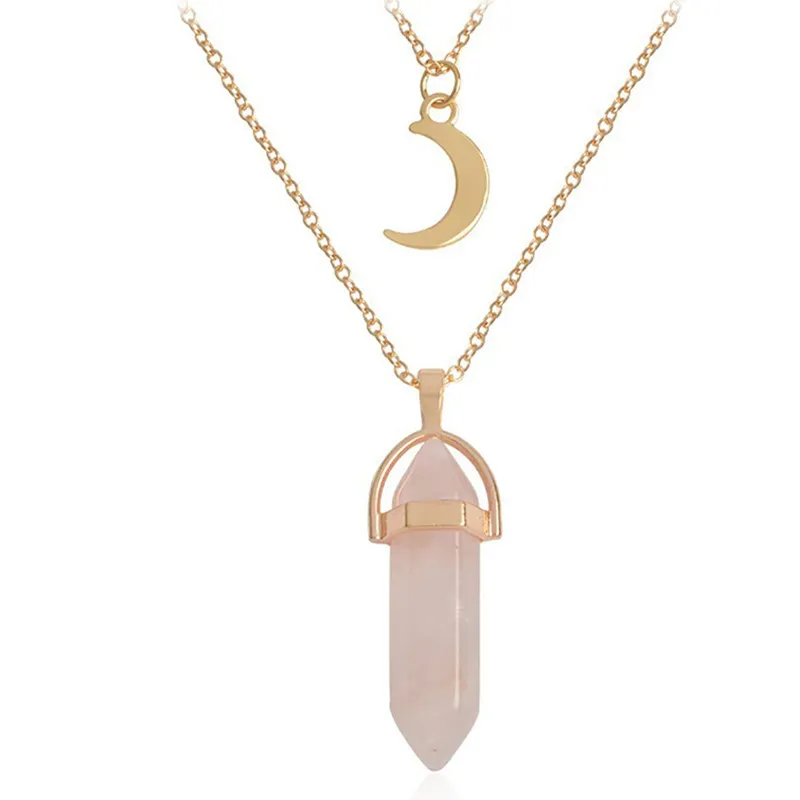 Crystal raw stone hexagonal column pendant 9