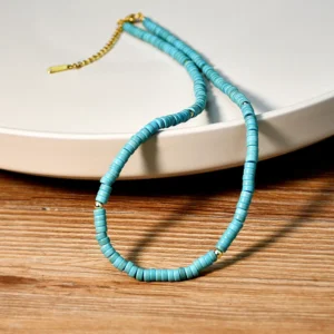 Ethnic style hand beaded turquoise necklace paired with autumn and winter long sweater 3