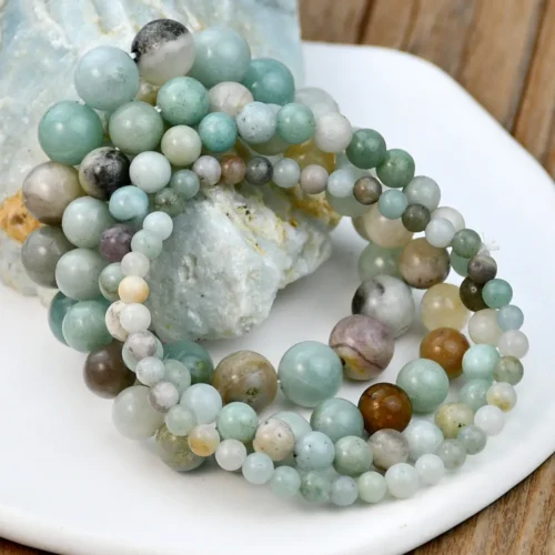 Natural Amazon Stone Bracelet for Men and Women Elastic Cord Beaded Bracelet 5