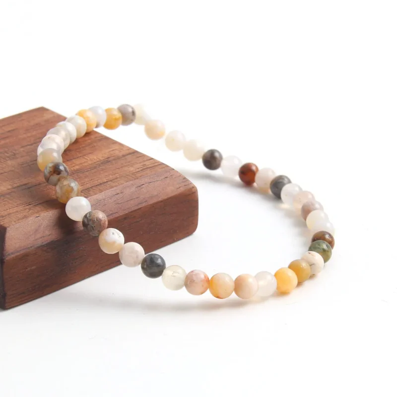 Natural Bamboo Leaf Agate Beaded Bracelet 2