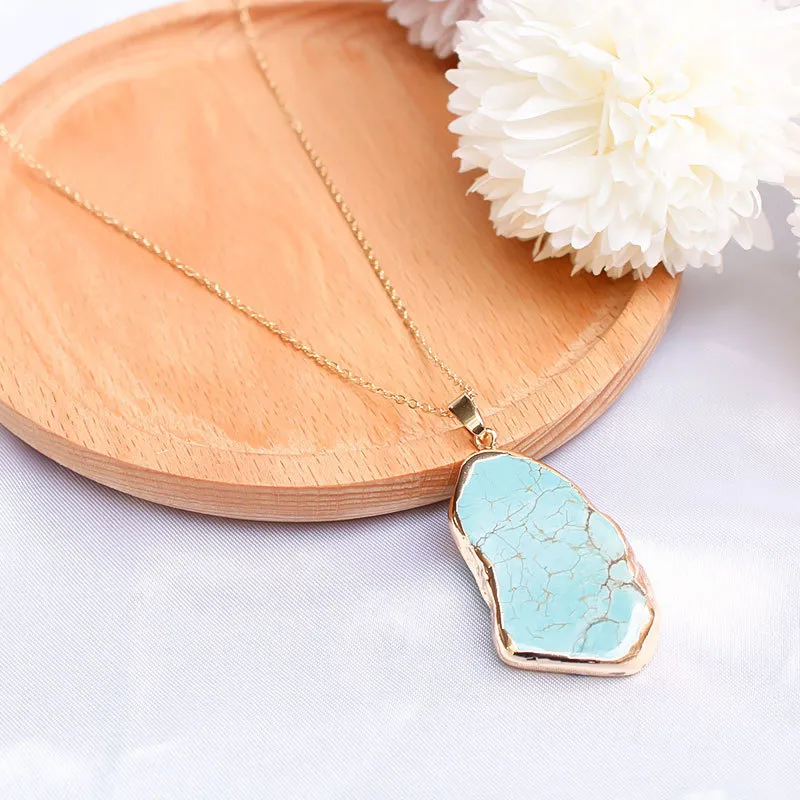 Natural turquoise pendant rough stone necklace 2